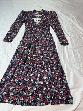 karin stevens Navy Floral Midi Dress with Pink and Cream Accents